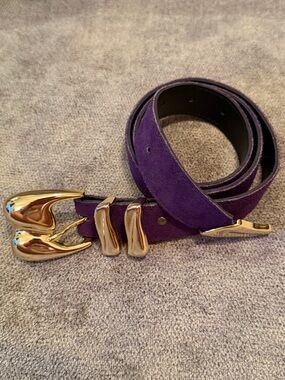 VINTAGE Axcess Purple Suede Belt Gold Buckle Size M